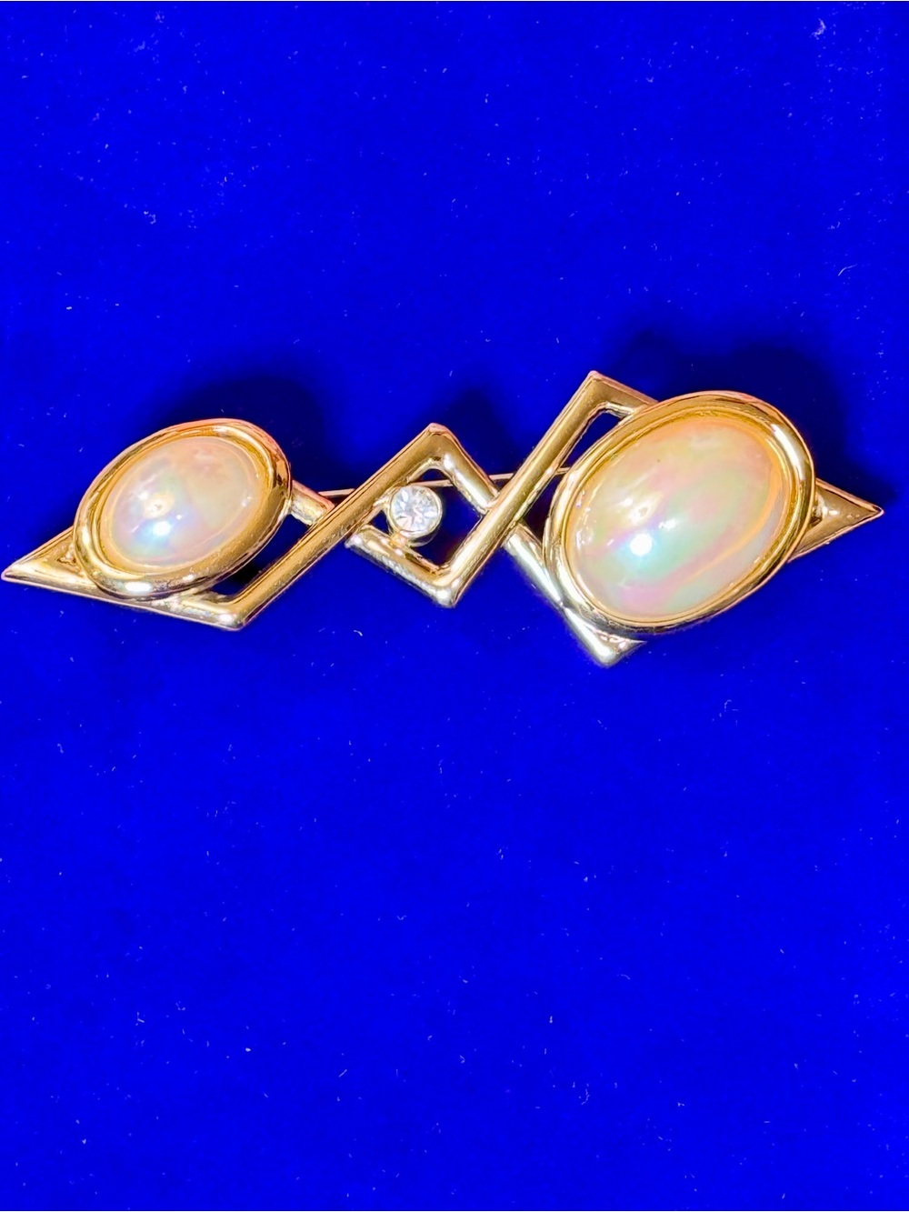 Pierre Cardin Gold-Tone Brooch with Opalescent Cabochons and Clear Crystal - Picture 8 of 15